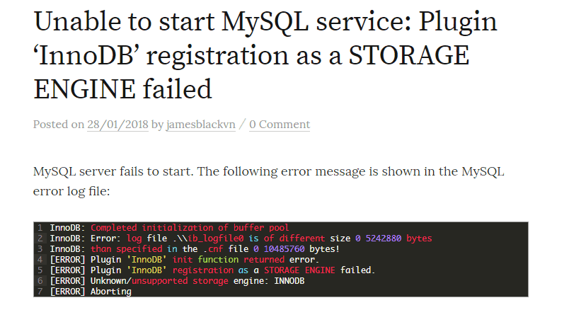 Unable to start MySQL service: Plugin 'InnoDB' registration as a STORAGE ENGINE failed 1