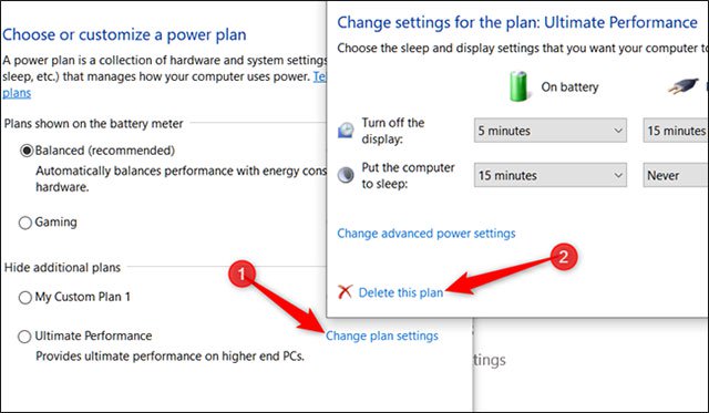 Ultimate Performance - tính năng tối ưu hiệu suất trong Windows 10 22 nhấp vào Delete This Plan