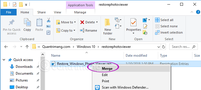 Registry Windows Photos Viewer Windows 10 Chạy file reg để lấy lại Windows Photo Viewer trên Windows 10
