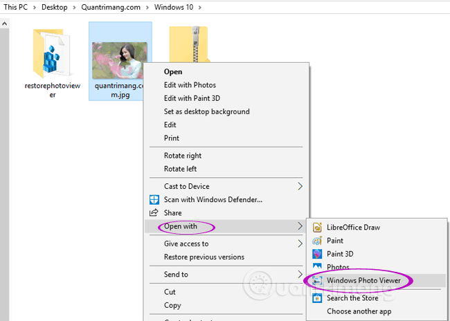 mở bằng Windows Photos Viewer Xem ảnh bằng Windows Photos Viewer trên Windows 10