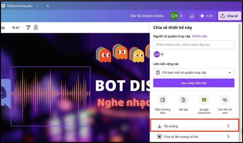 V&agrave;o thẻ Chia sẻ chọn mục Tải xuống