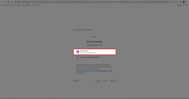 Chọn t&agrave;i khoản Google để đăng nhập