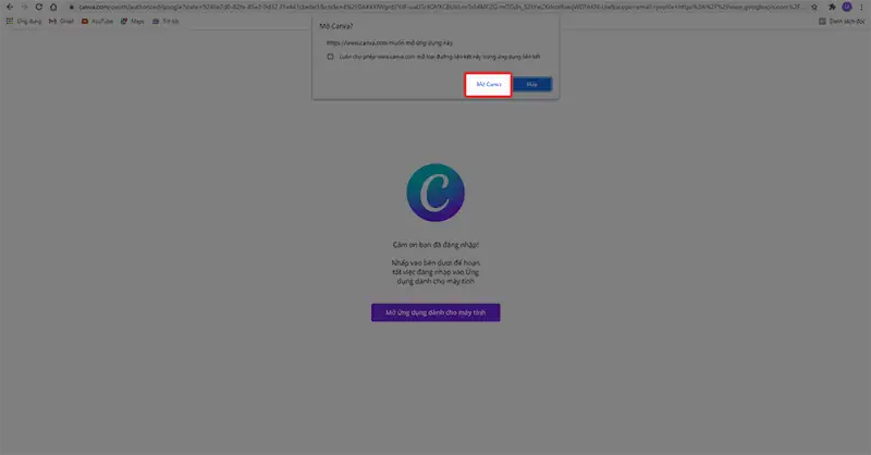 Nhấn v&agrave;o mở Canva