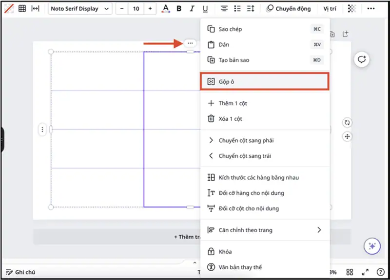 Gộp &ocirc; theo cột trong bảng