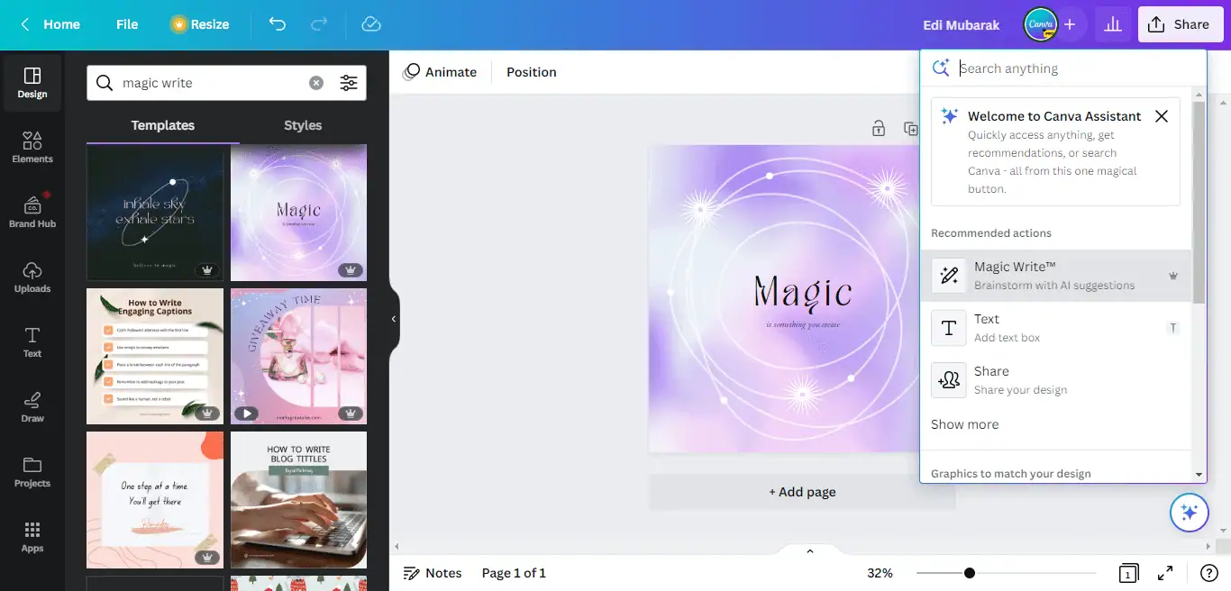 Chức năng Magic Write trong Canva