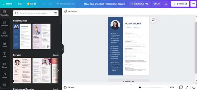 Dùng Canva cải thiện chất lượng công việc 3 Tạo hồ sơ xin việc ấn tượng