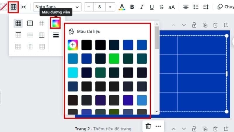Đổi m&agrave;u viền của bảng