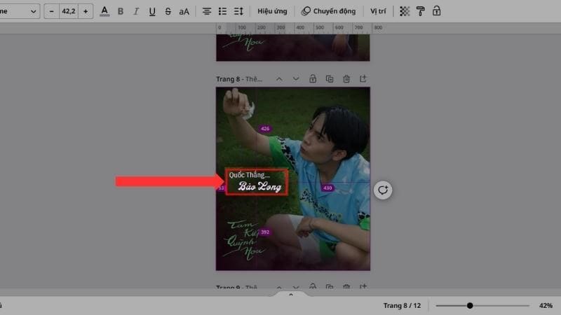Bước 1:&nbsp;Truy cập v&agrave;o Thiết kế tr&ecirc;n Canva của bạn, sau đ&oacute; chọn chi tiết bạn muốn th&ecirc;m hiệu ứng