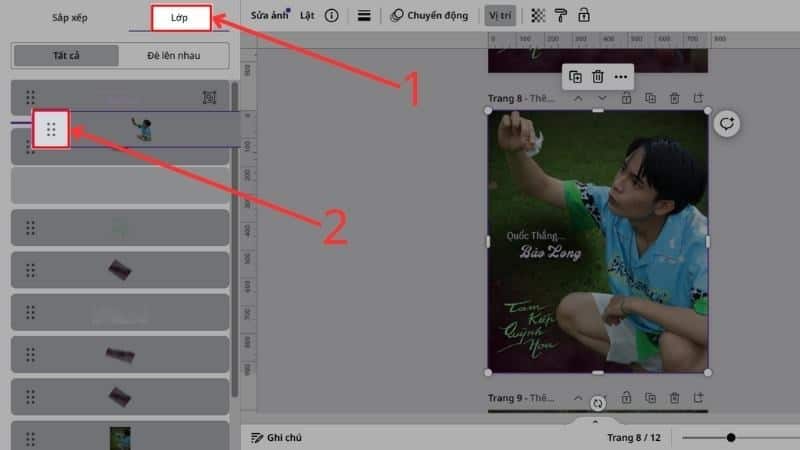 Bước 2:&nbsp;Chọn Lớp, rồi bạn chọn v&agrave;o biểu tượng&nbsp;tại chi tiết m&agrave; bạn muốn sắp xếp thứ tự, sau đ&oacute; nhấn giữ chuột v&agrave; di chuyển chi tiết l&ecirc;n xuống t&ugrave;y theo vị tr&iacute; bạn muốn sắp xếp