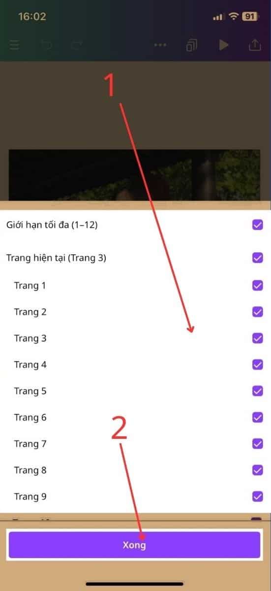 Chọn những trang bạn muốn lưu, sau đ&oacute; ấn&nbsp;Xong