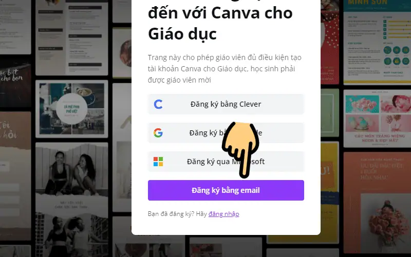 Nhấn Đăng k&yacute; bằng Email