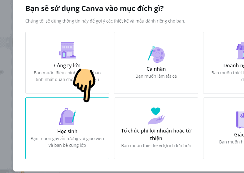 Bạn chọn mục đ&iacute;ch sử dụng Canva