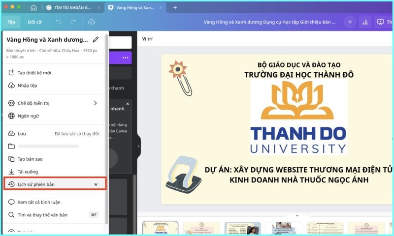  Lịch sử phi&ecirc;n bản chỉnh sửa