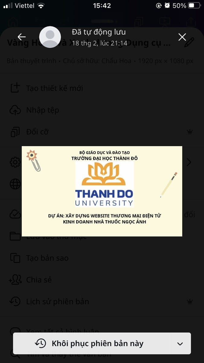 Chọn kh&ocirc;i phục phi&ecirc;n bản n&agrave;y