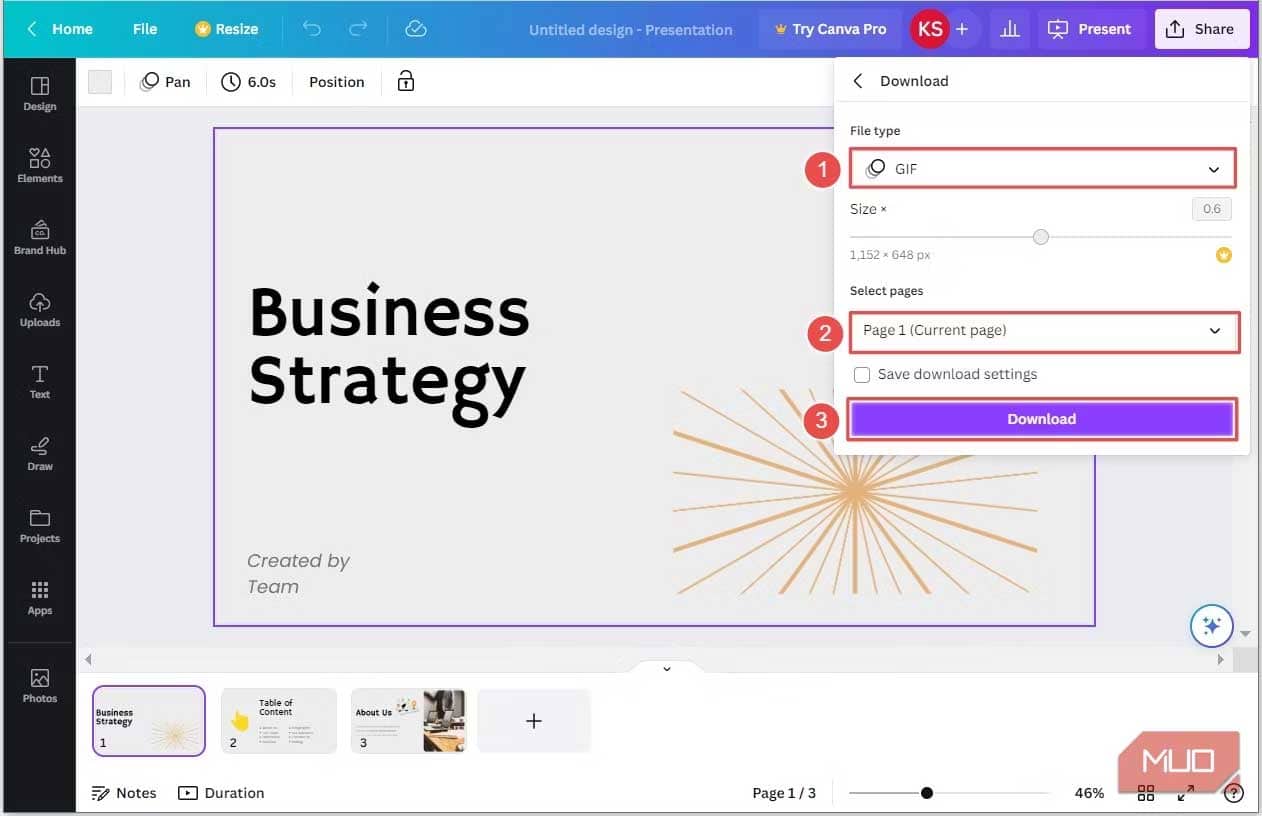 Chọn định dạng GIF