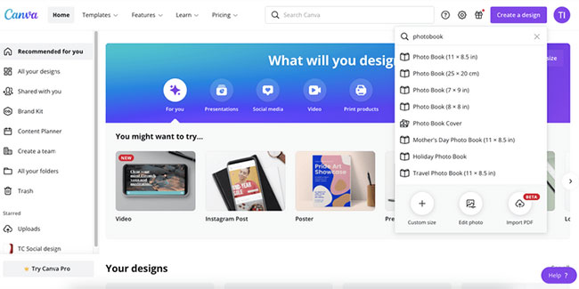 Bắt đầu một dự &aacute;n mới tr&ecirc;n Canva