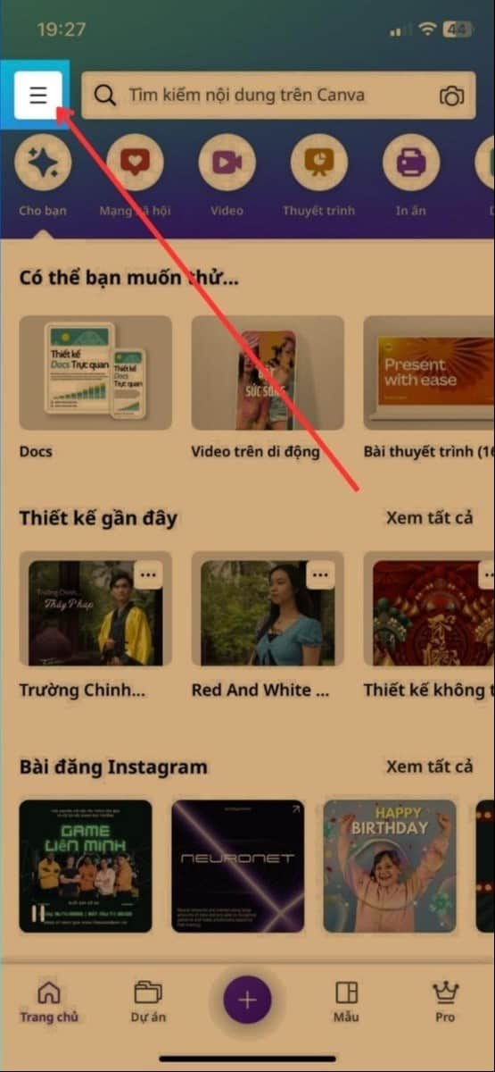 Hướng dẫn xoá tài khoản Canva 5 Chọn biểu tượng 3 gạch ngang