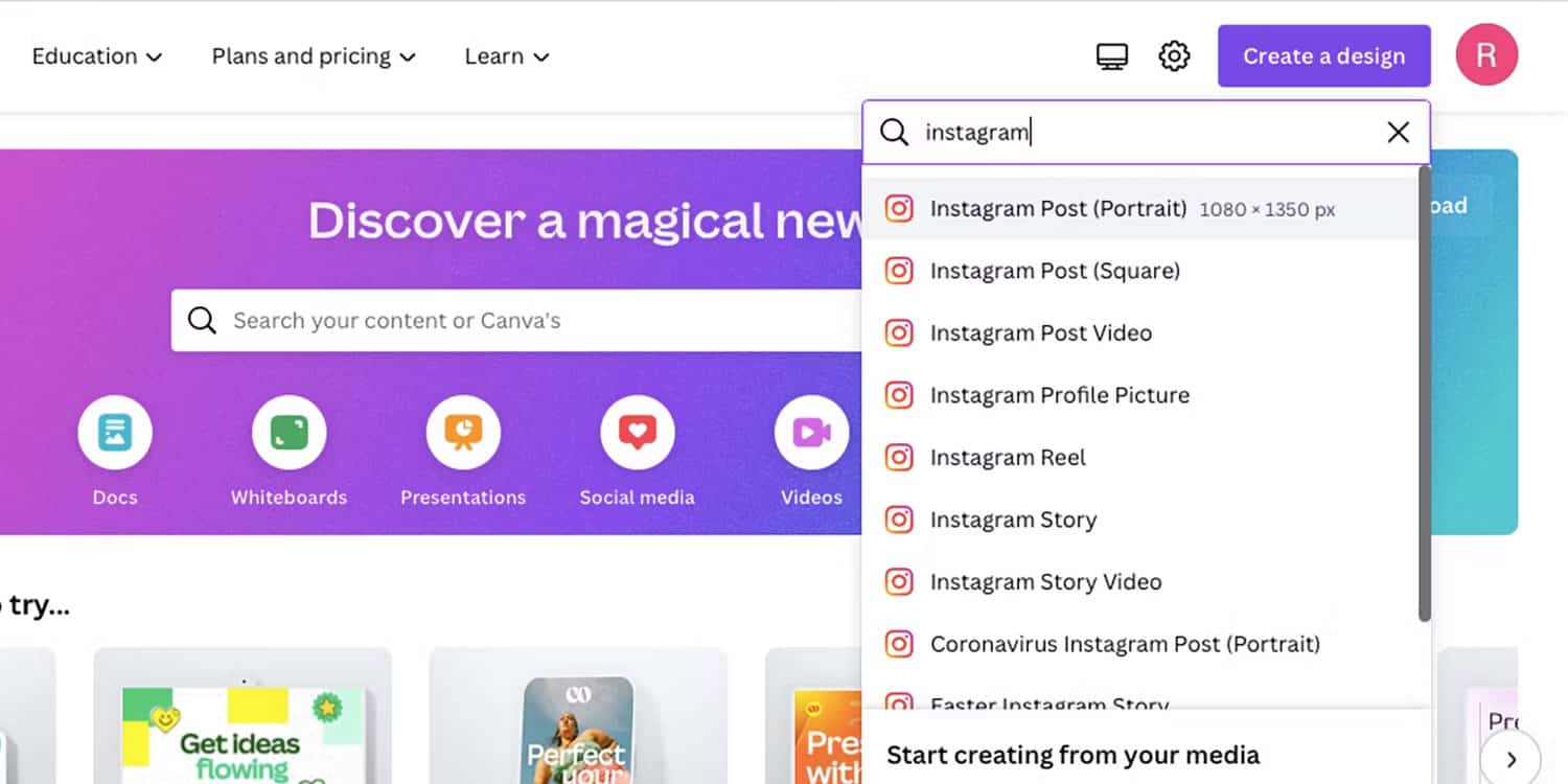 Tạo t&ugrave;y chọn thiết kế trong Canva