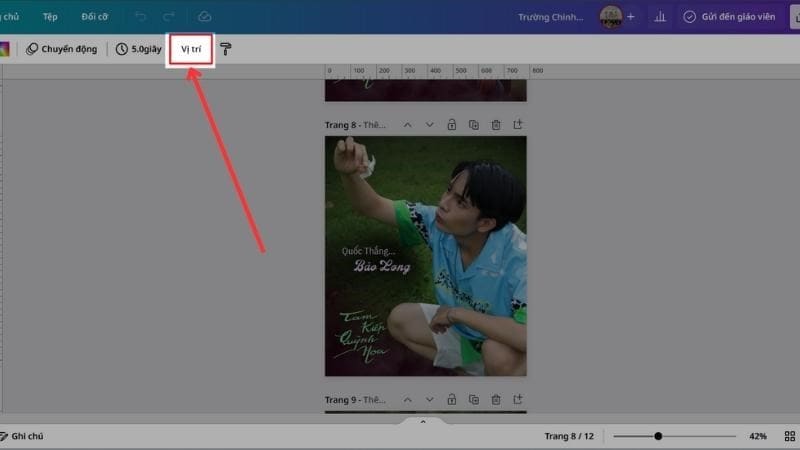 Hướng dẫn cách chỉnh thứ tự xuất hiện trong Canva siêu logic và cực kỳ đơn giản 2 Bước 1: Truy cập vào Thiết kế trên Canva của bạn, sau đó chọn Vị trí.