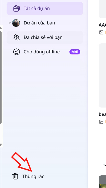 Th&ugrave;ng r&aacute;c trong Canva 